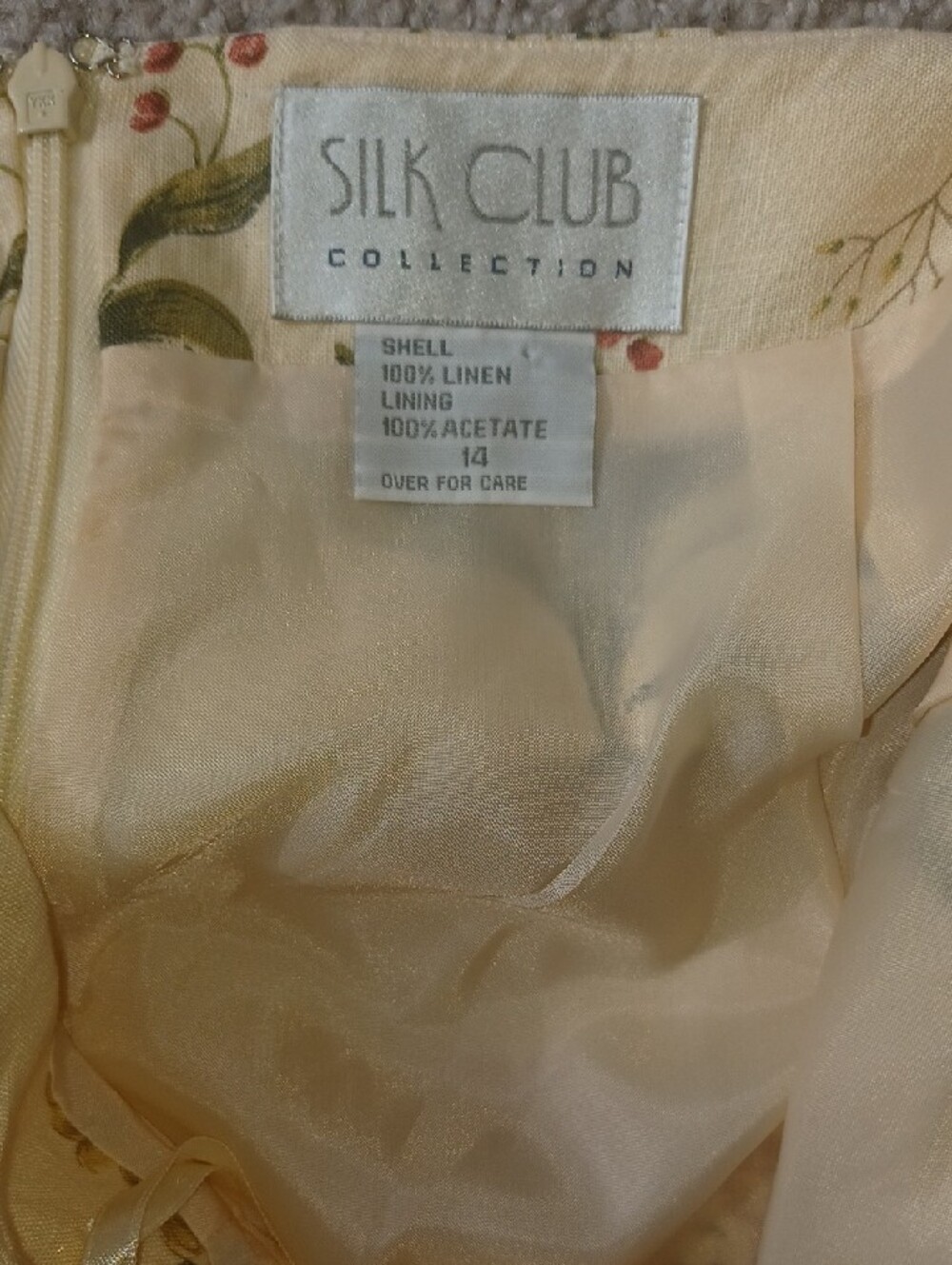 Silk Club Collection 100% Linen Floral Botanical Print Cream Pencil Skirt Sz 14 - Picture 9 of 10